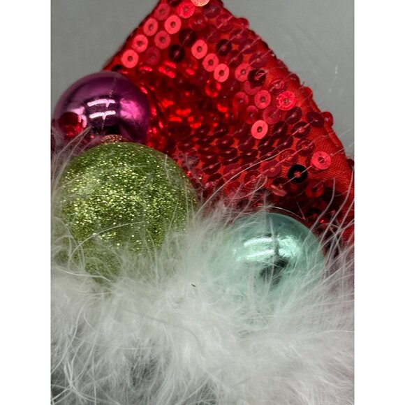 Red Sequin Christmas Ornament balls Headband With Faux Fur Trim one size READ - Picture 9 of 9